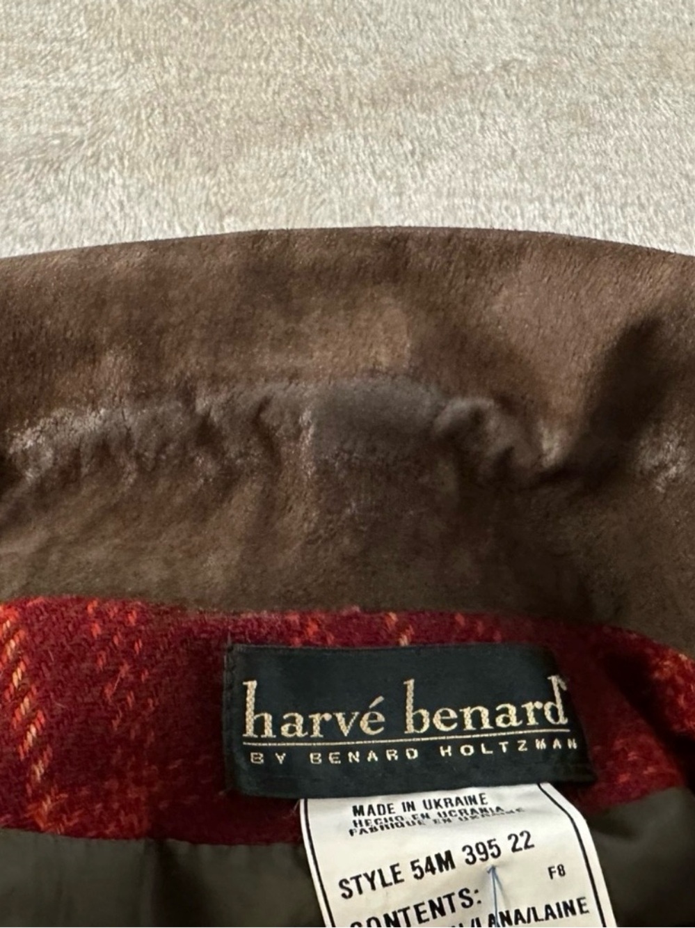 Vintage Harvé Benard Wool Plaid Blazer Size 8 Suede Collar - Picture 6 of 7
